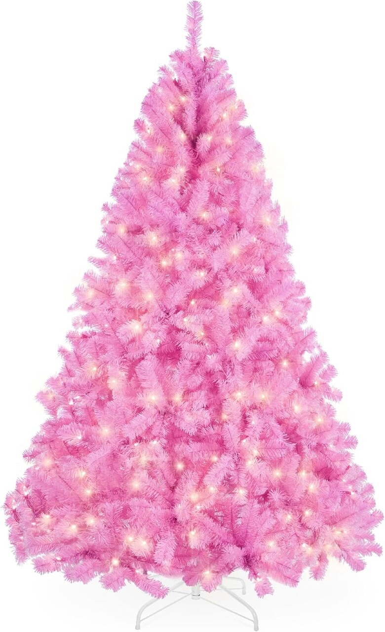 Artificial Christmas Tree Hinged Pine with 250 Lights, 1,000 Tips & Foldable Base Pre-Lit Outdoor Holiday Decor